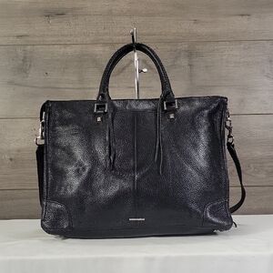 Women's Rebecca Minkoff Black Pebble Leather Business Laptop Crossbody Bag